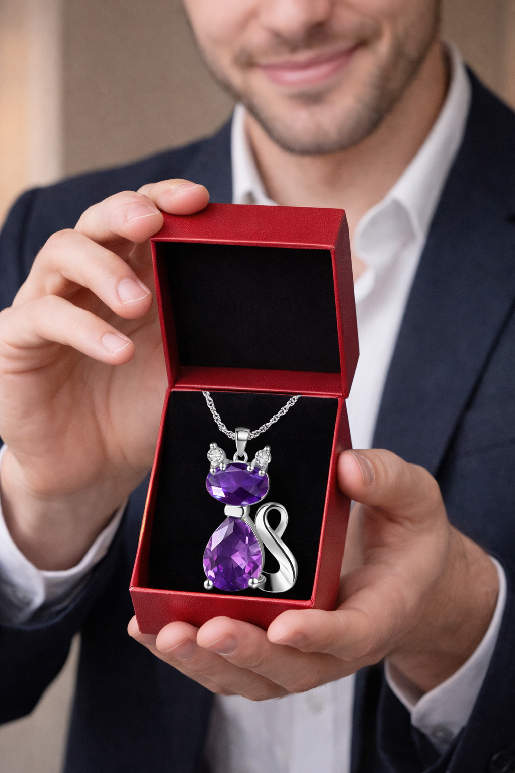 Cat Pendant Necklace – Sterling Silver Style Animal Jewellery