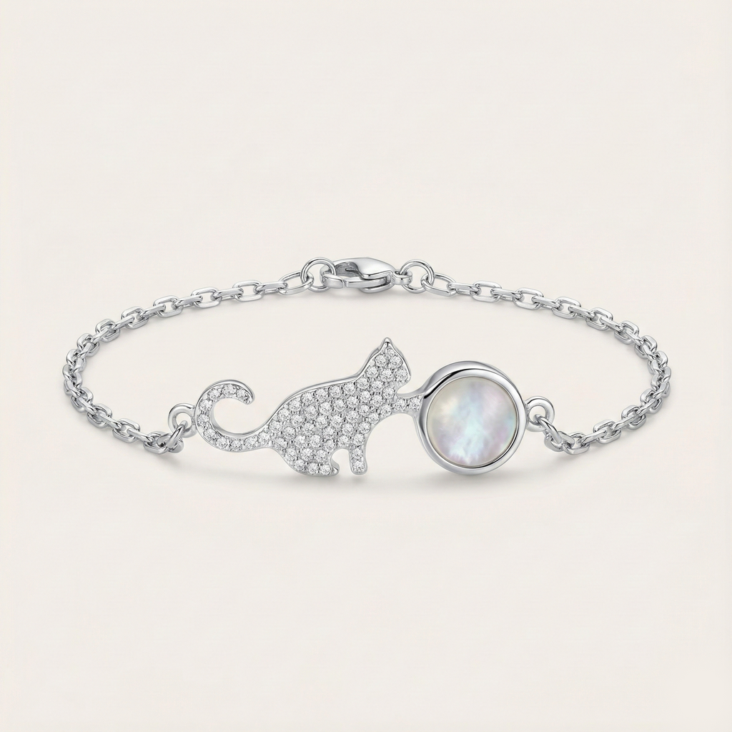 Moonstone Cat Bracelet - Sweet Cat Silver Jewelry