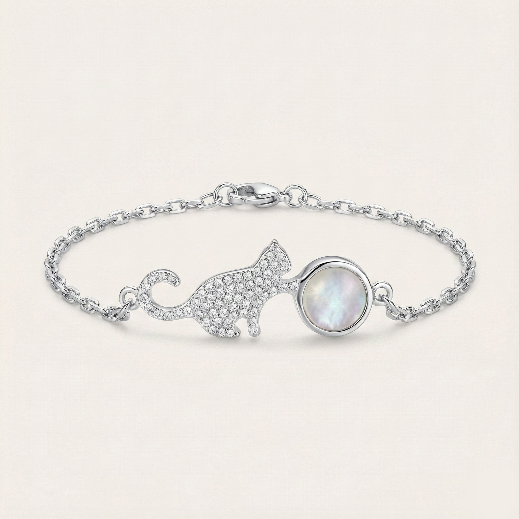 Moonstone Cat Bracelet - Sweet Cat Silver Jewelry