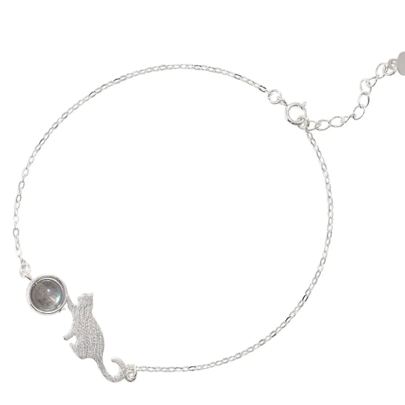 Moonstone Cat Bracelet - Sweet Cat Silver Jewelry