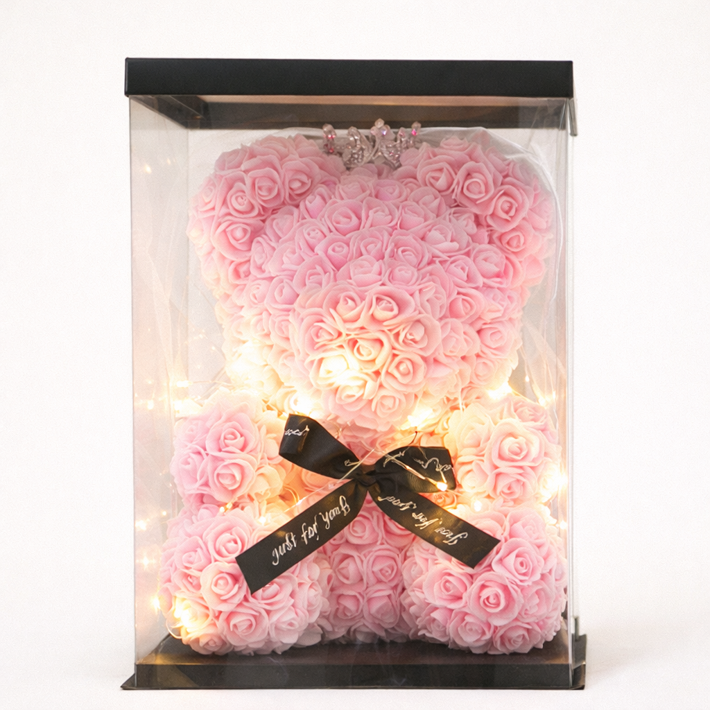 Luxury Rose Bear – Heart & Crown Edition