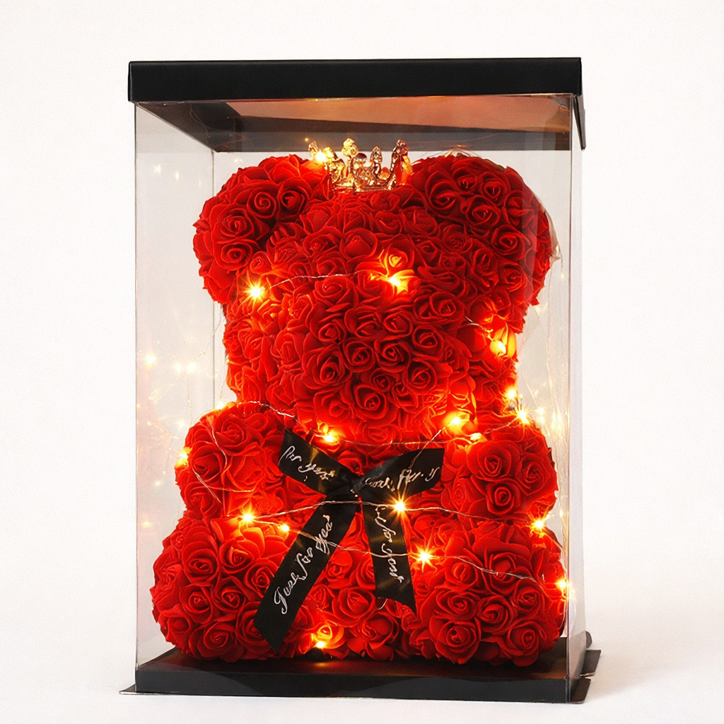 Luxury Rose Bear – Heart & Crown Edition