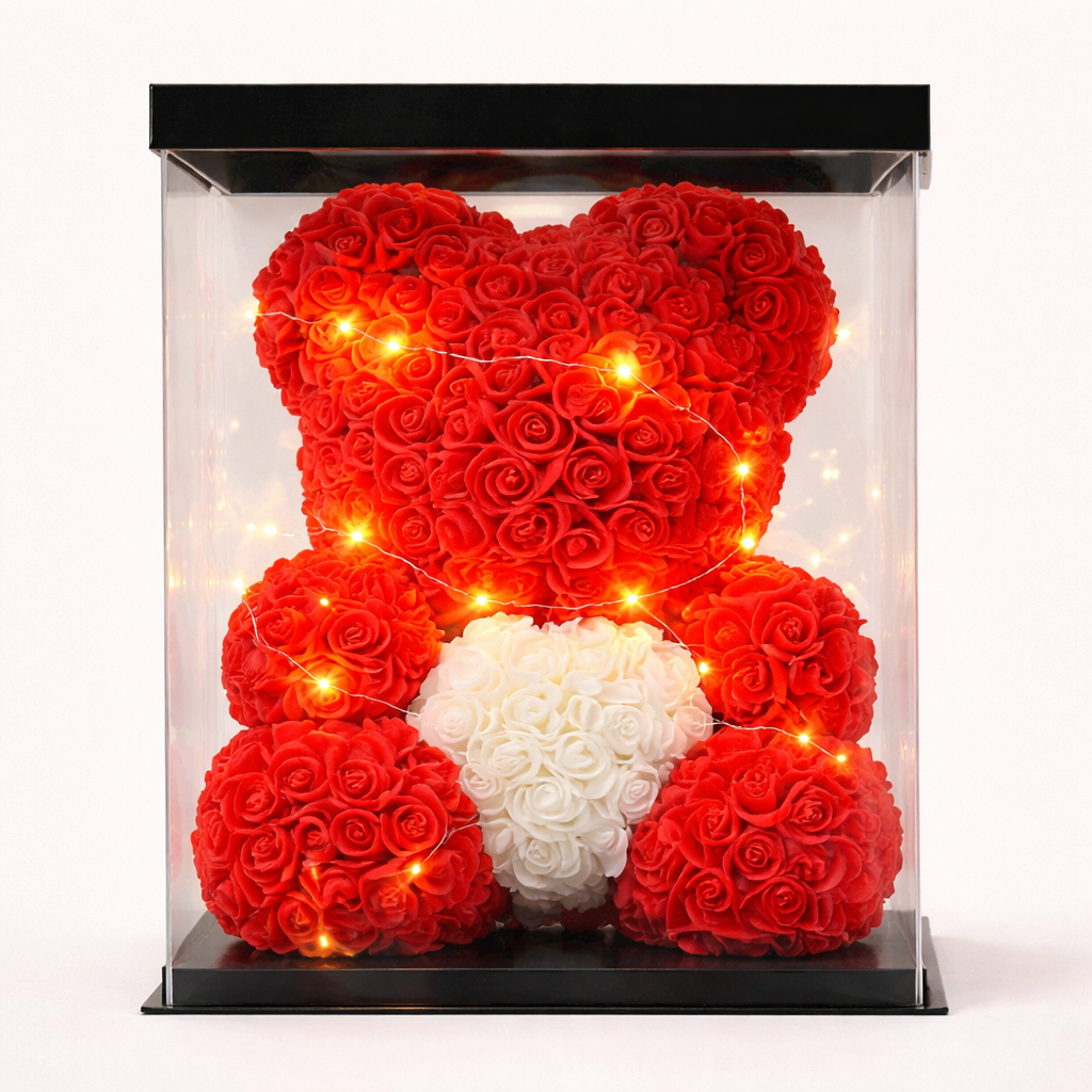 Luxury Rose Bear – Heart & Crown Edition