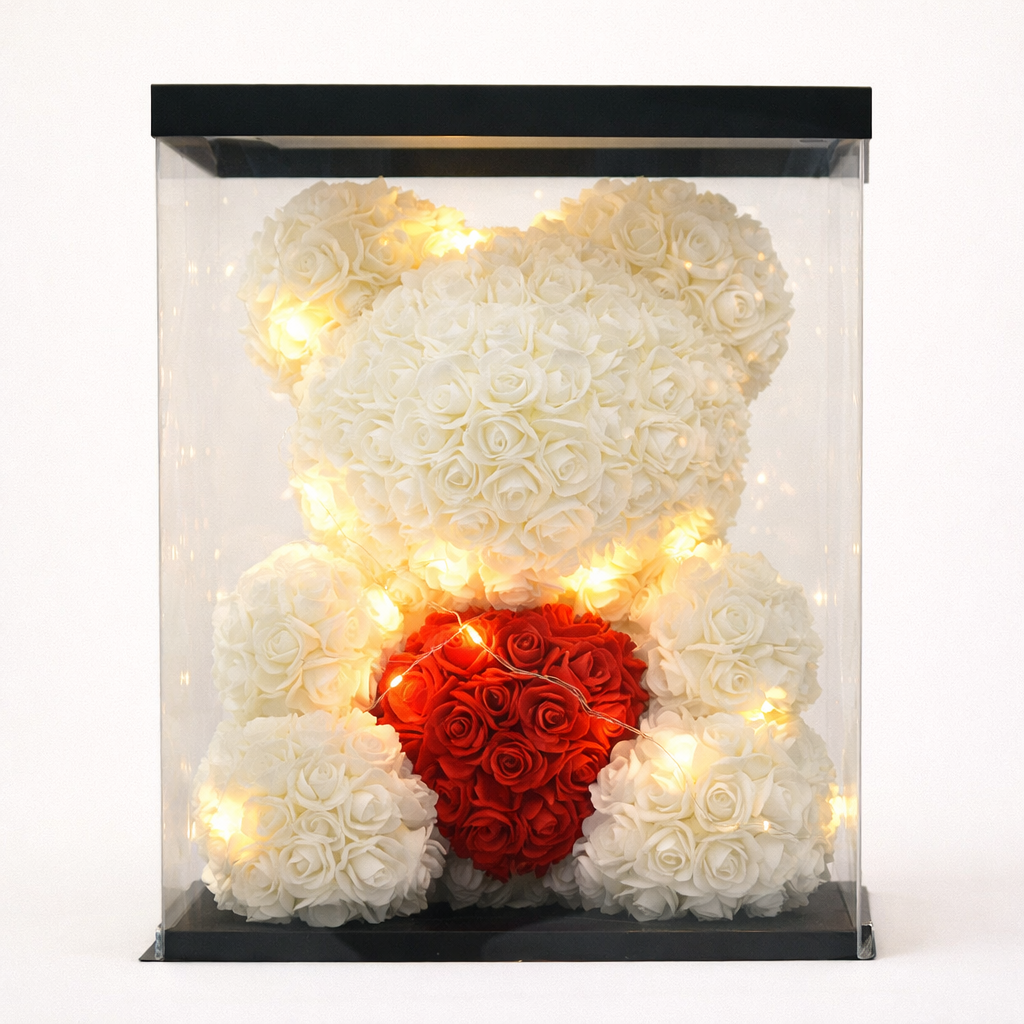 Luxury Rose Bear – Heart & Crown Edition