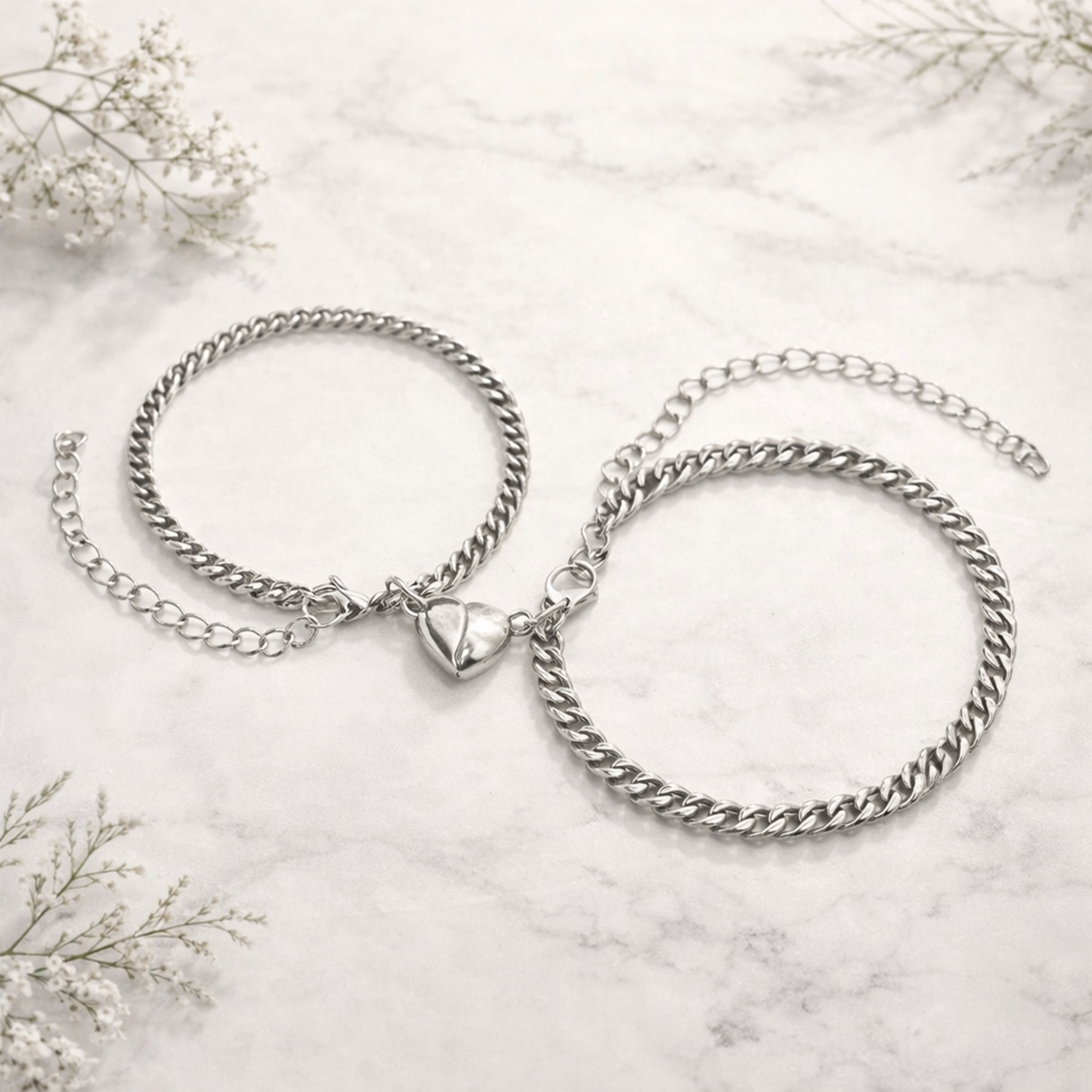 Stainless Steel Magnetic Couple Bracelet – Heart Love Connection
