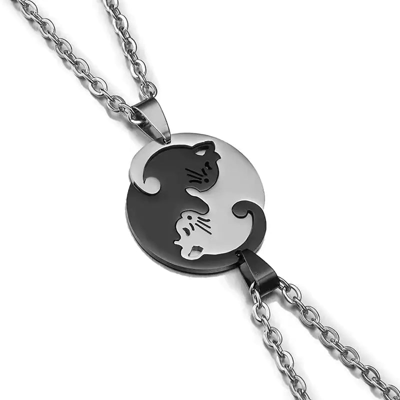 Trendy Couple Cat Necklace - Titanium Steel Puzzle Pendant