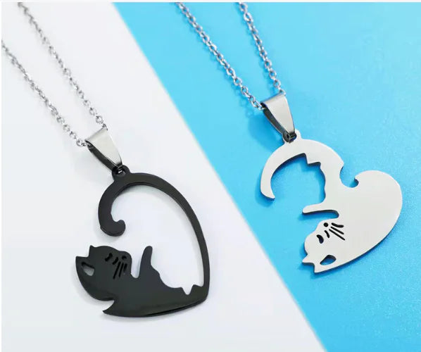 Trendy Couple Cat Necklace - Titanium Steel Puzzle Pendant