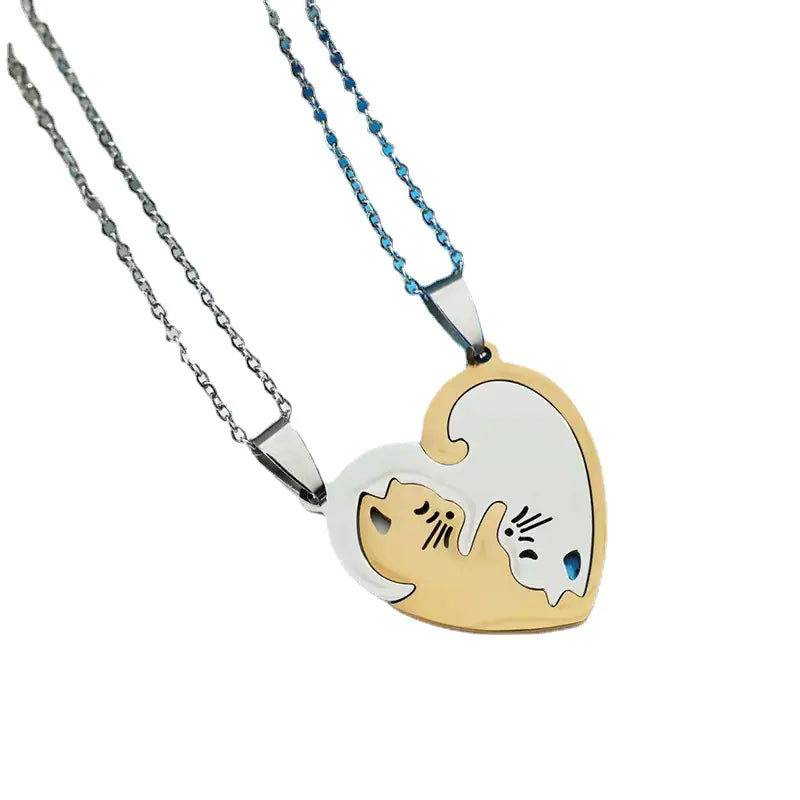 Trendy Couple Cat Necklace - Titanium Steel Puzzle Pendant