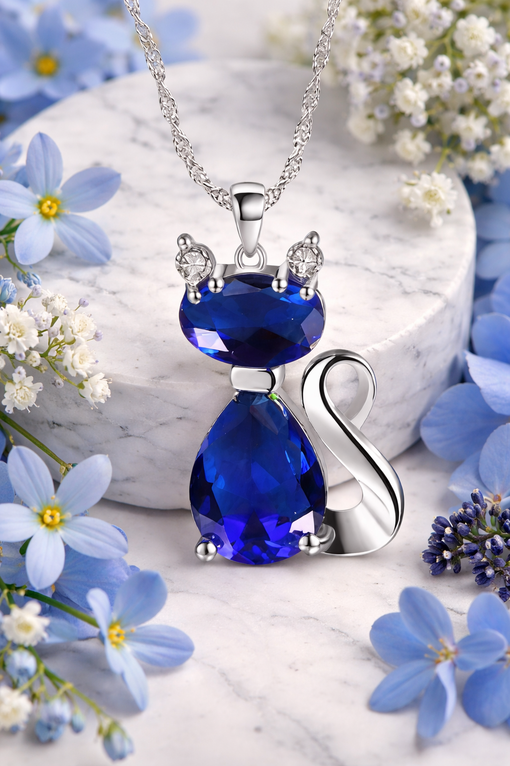 Cat Pendant Necklace – Sterling Silver Style Animal Jewellery