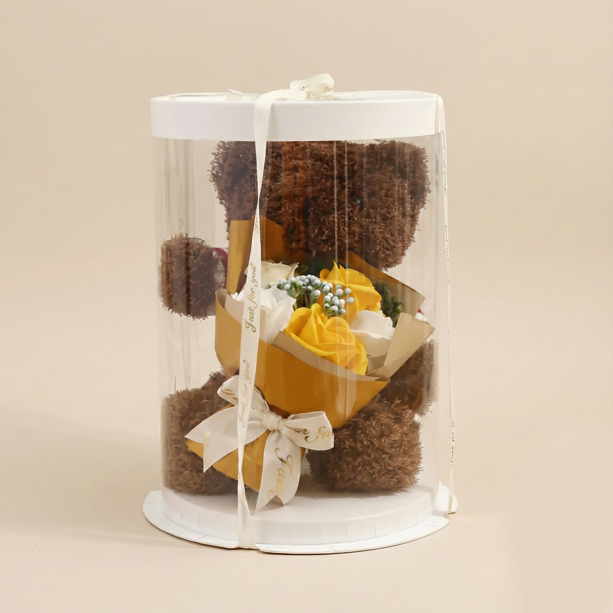 Bear Gift Box with Doll & Flower Arrangement – Decorative Gift Set