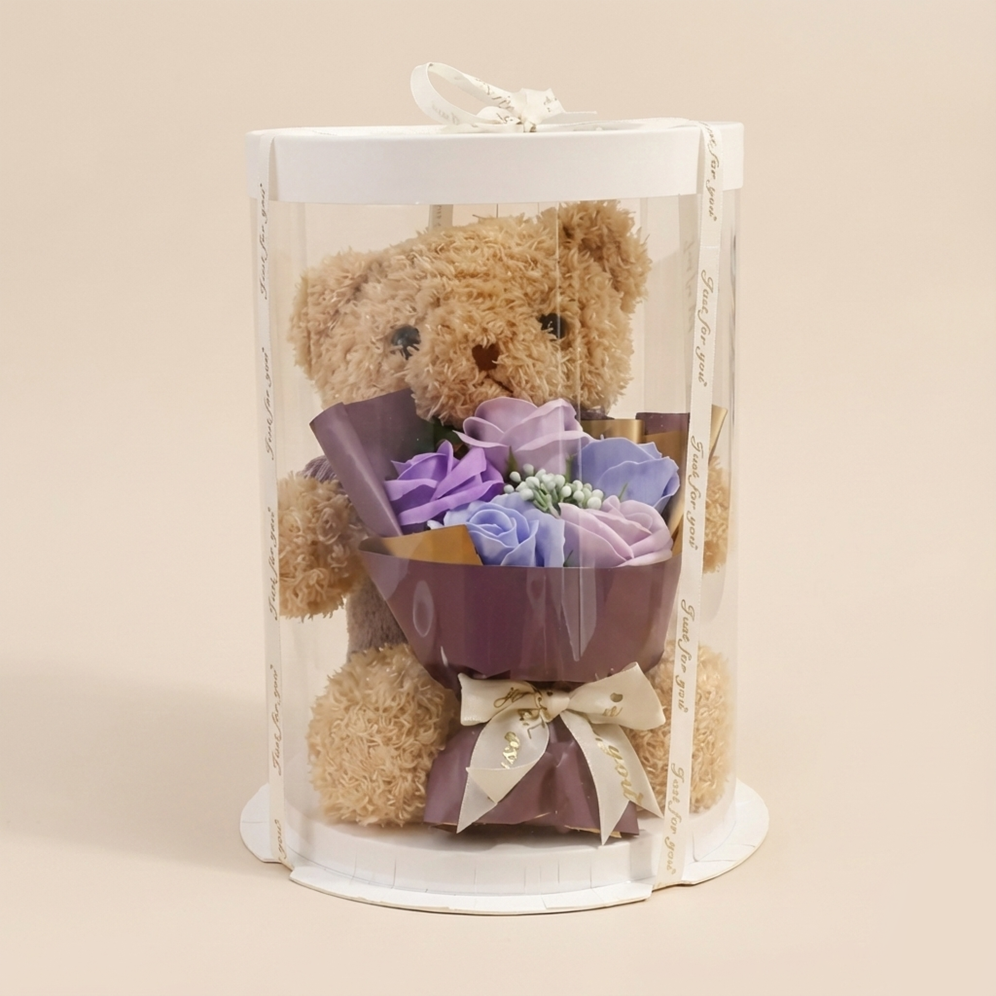 Bear Gift Box with Doll & Flower Arrangement – Decorative Gift Set