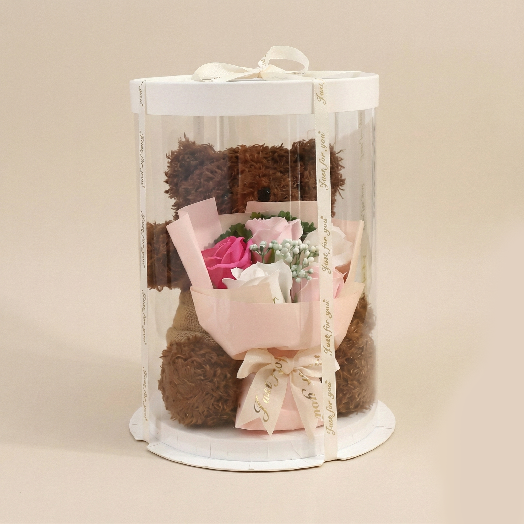 Bear Gift Box with Doll & Flower Arrangement – Decorative Gift Set