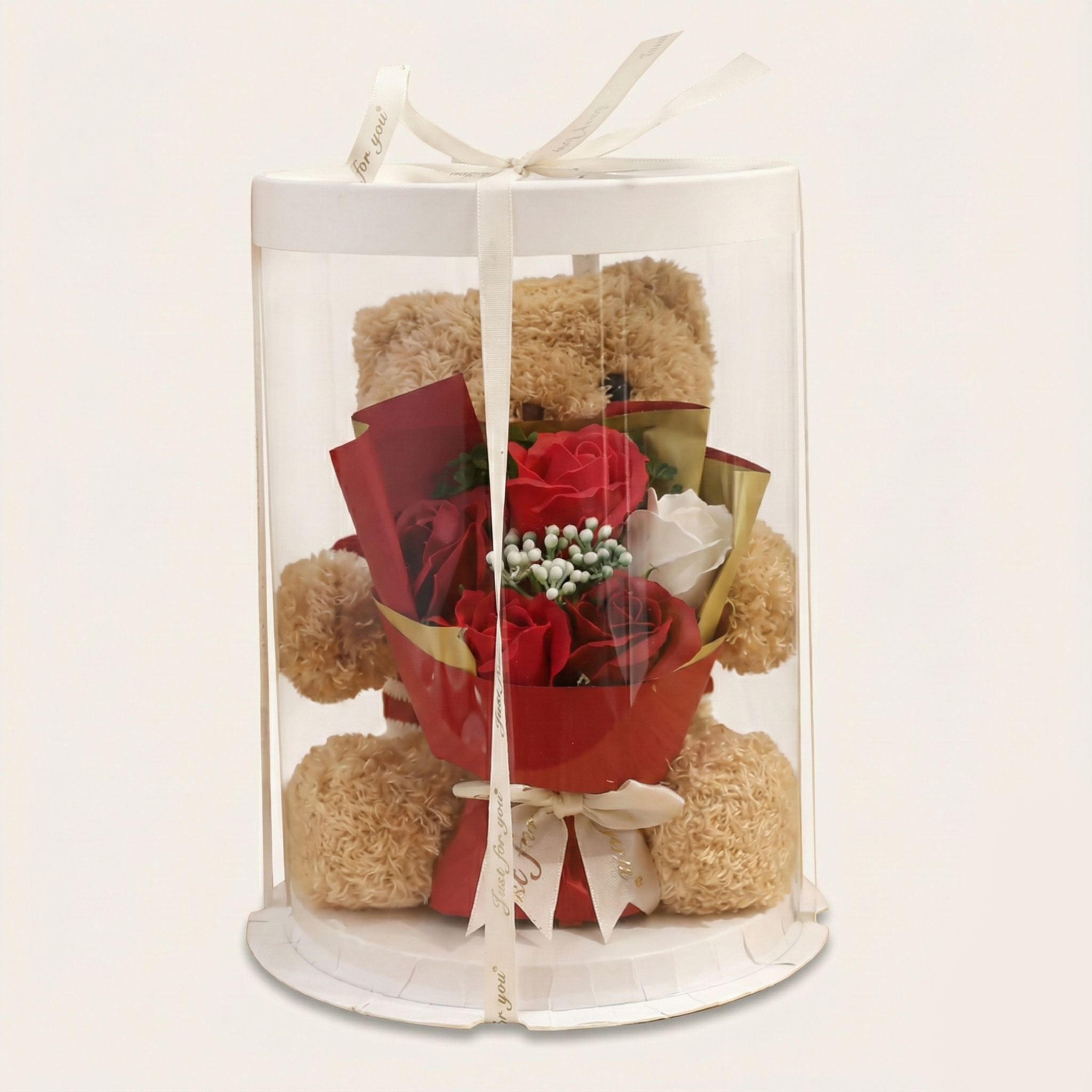 Bear Gift Box with Doll & Flower Arrangement – Decorative Gift Set