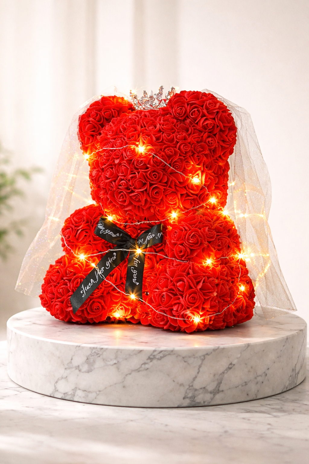 Luxury Rose Bear – Heart & Crown Edition