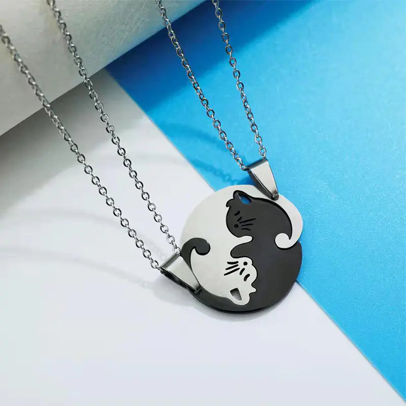 Trendy Couple Cat Necklace - Titanium Steel Puzzle Pendant