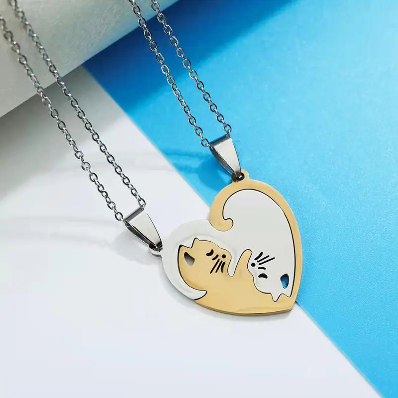 Trendy Couple Cat Necklace - Titanium Steel Puzzle Pendant