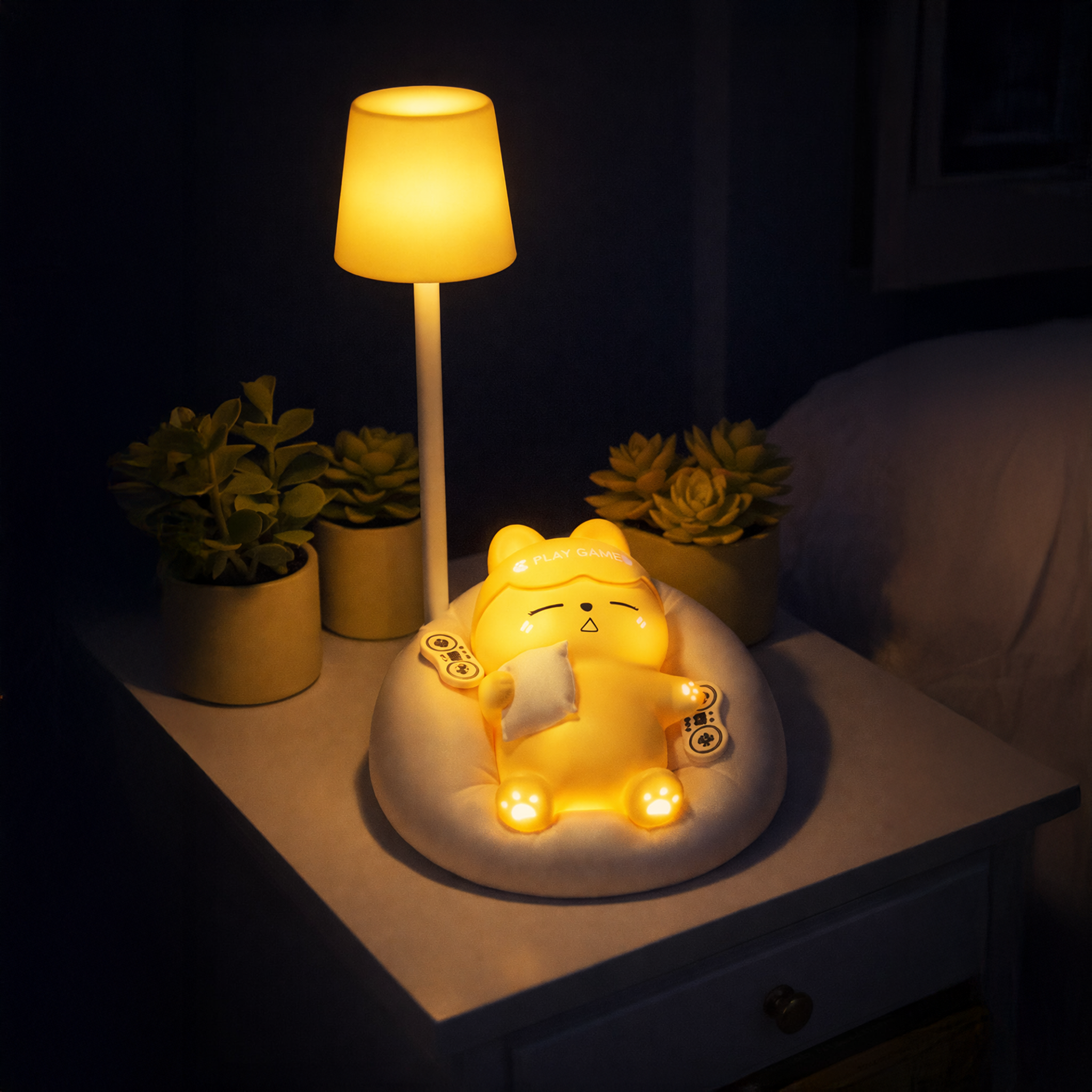 Cute Cat Night Light – Rechargeable LED Bedside Lamp
