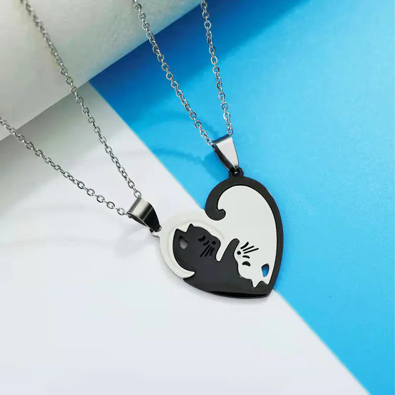 Trendy Couple Cat Necklace - Titanium Steel Puzzle Pendant