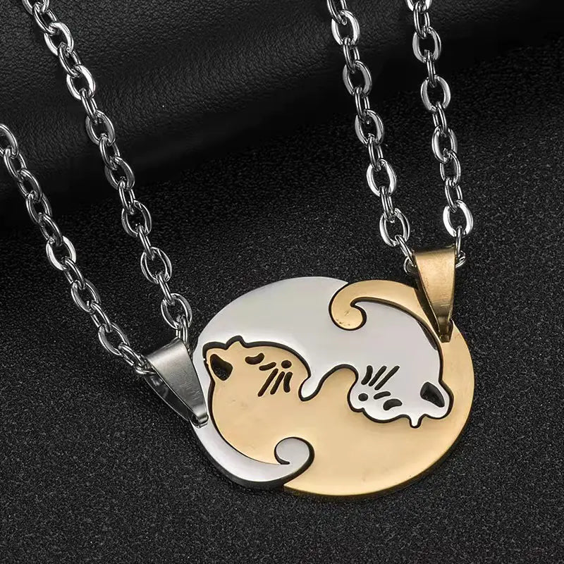 Trendy Couple Cat Necklace - Titanium Steel Puzzle Pendant
